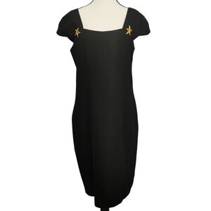 Jessica Howard Vintage Black Linen Blend Square Neck Midi Dress Size 12